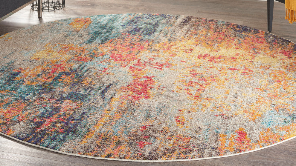 Nourison Celestial 7'10" Round Multicolor Modern Indoor Area Rug