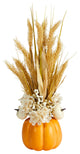 21 Autumn Dried Wheat and Pumpkin Fall Arrangement in Decorative Pumpkin Vase