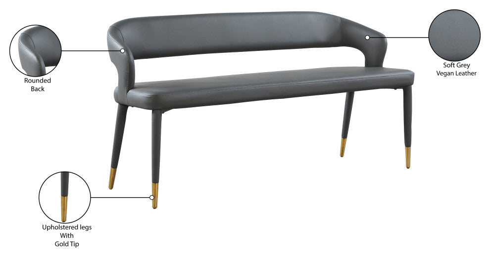 Destiny Upholstered Bench, Gray, Vegan Leather
