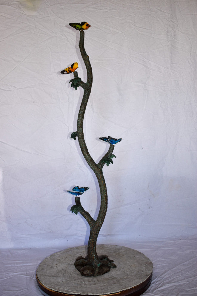 Four Butterflies on A Tree Branch Bronze Statue Size: 7" x 9" x 50"H
