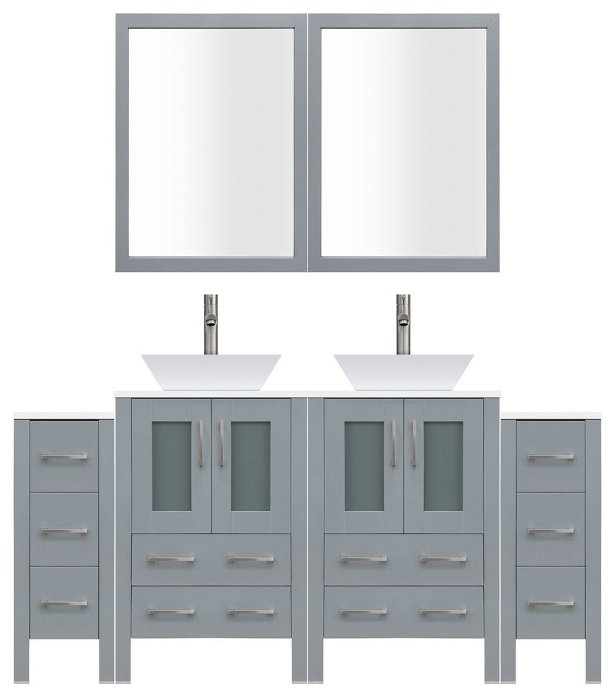 84" Modern Bathroom Vanity Set, Mirror and Sink LV2-C17-84-G, Gray