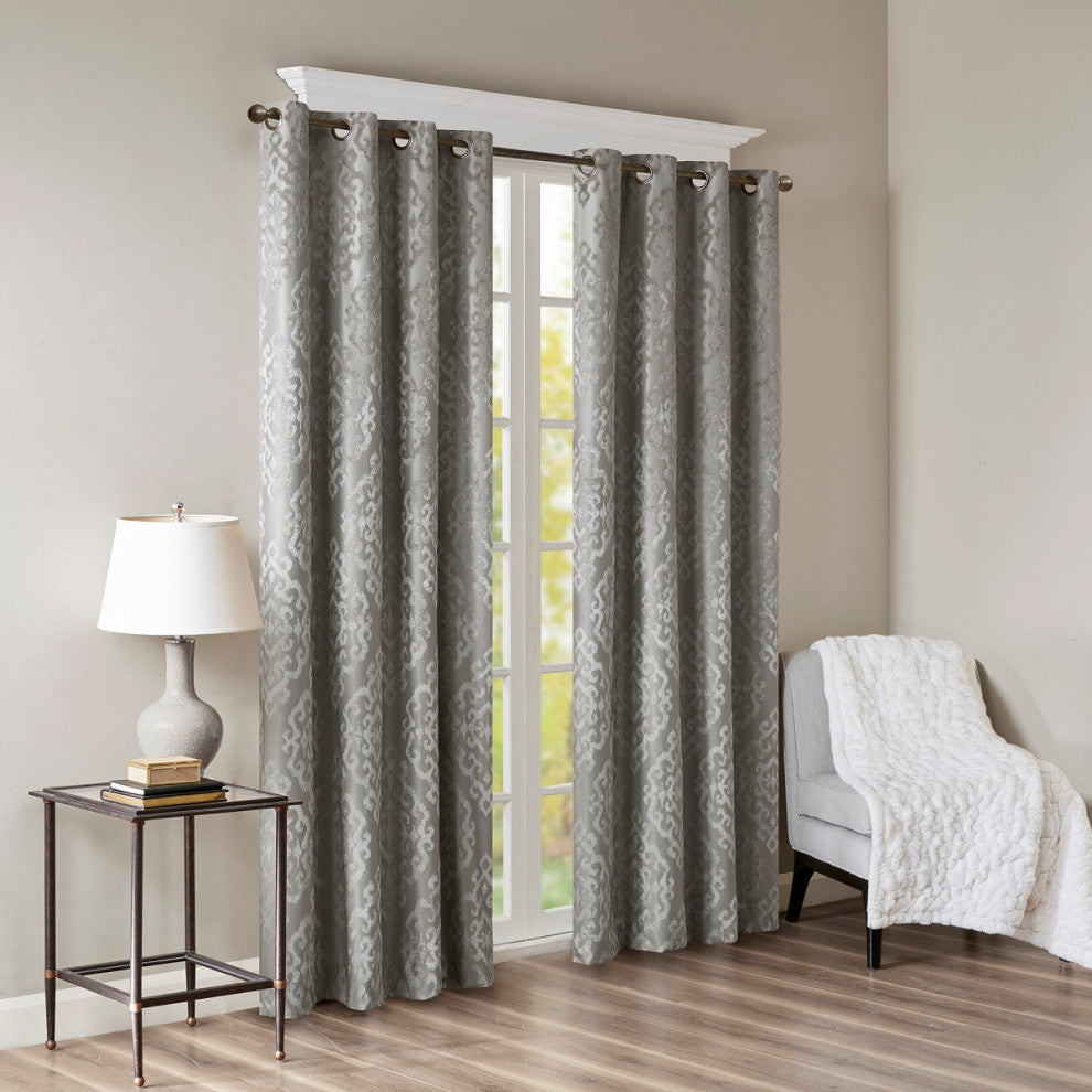 SunSmart Mirage Knitted Jacquard Damask Total Blackout Grommet Top Curtain Panel