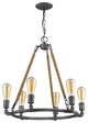 Grayson 6-Light Antique Gray Chandelier With Jute Wrapped Uprights