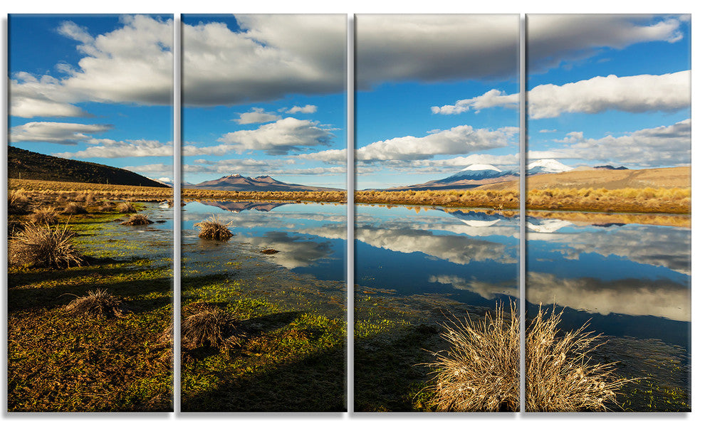Clouds Reflecting in Mountain Lake, Landscape Canvas Art, 48"x28", 4 Panels