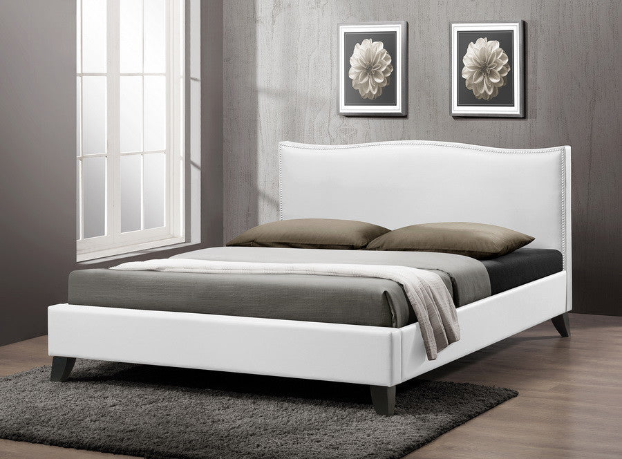 Baxton Studio Battersby White Modern Bed With Upholstered Headboard, Queen