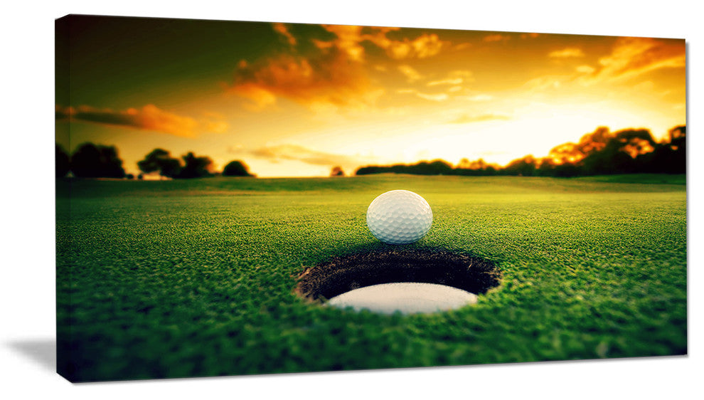 Golf Ball Near Hole, Landscape Canvas Art Print, 32"x16"