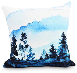Mountain Forrest 16" Blue Holiday Print Decorative Throw Pillow