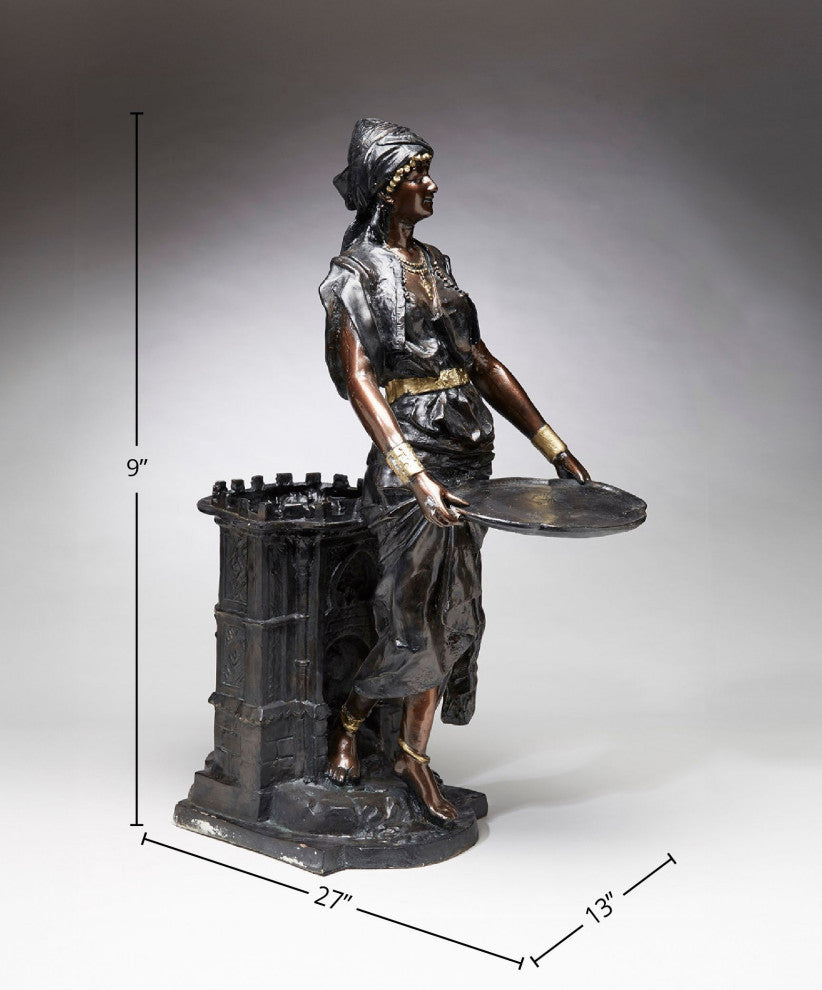 Ethier Standing Woman Resin Statue Planter, Black/Brown/Gold
