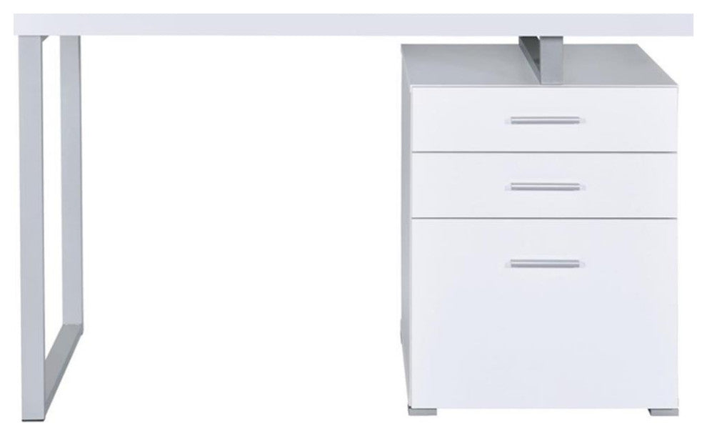 Coaster Brennan Modern 3-Drawer Wood Office Desk in White and Silver