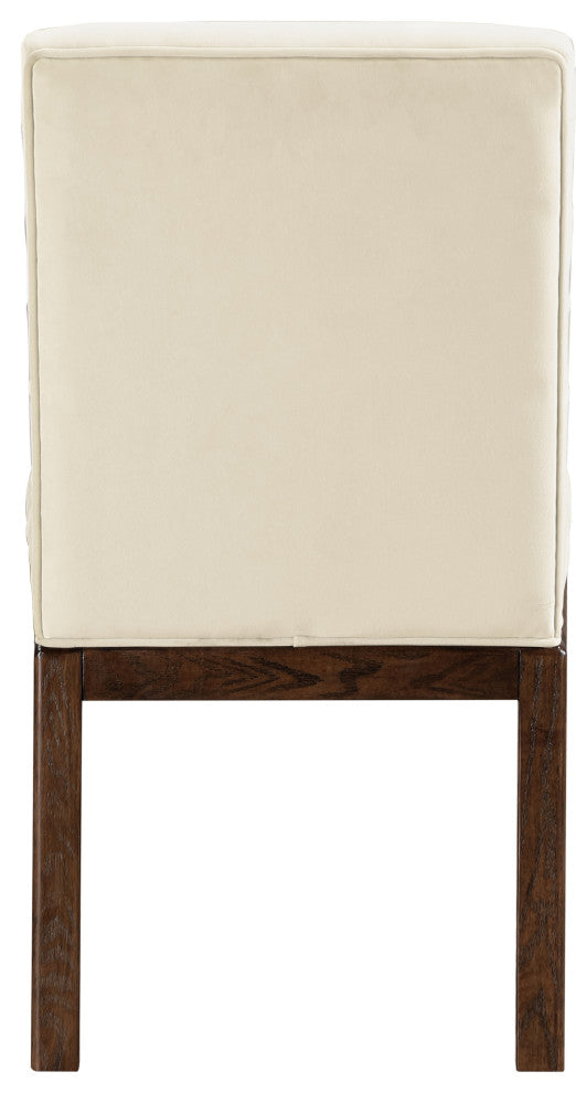 Evelyn Upholstered Dining Chair, Cream, Velvet, Walnut Finish