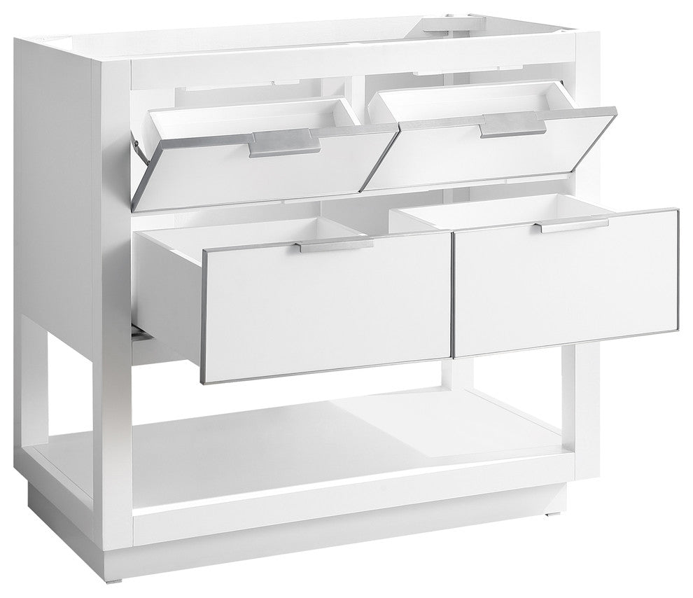Allie 37" Vanity Combo, White, Brushed Silver / Natural 1" Carrara White Marble Countertop and Backsplash
