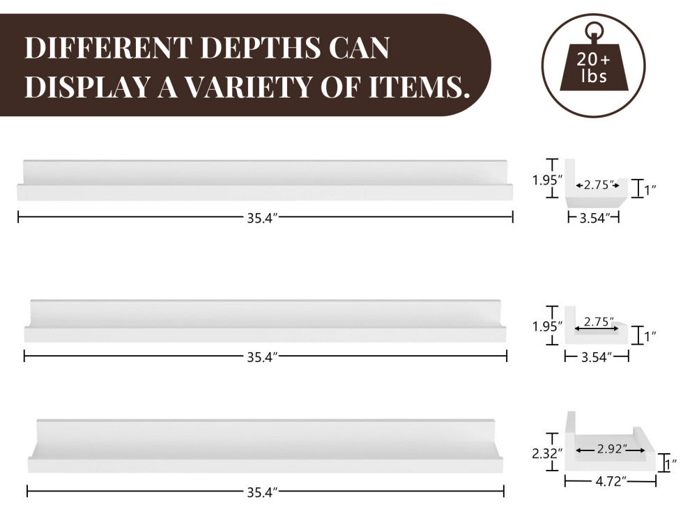 Welland Floating Shelves Wall Mounted Wall Shelves Set of 3, 36"