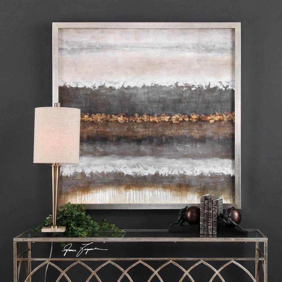 Rustic Metallic Lines Modern Abstract Wall Art, Industrial Painting Bronze