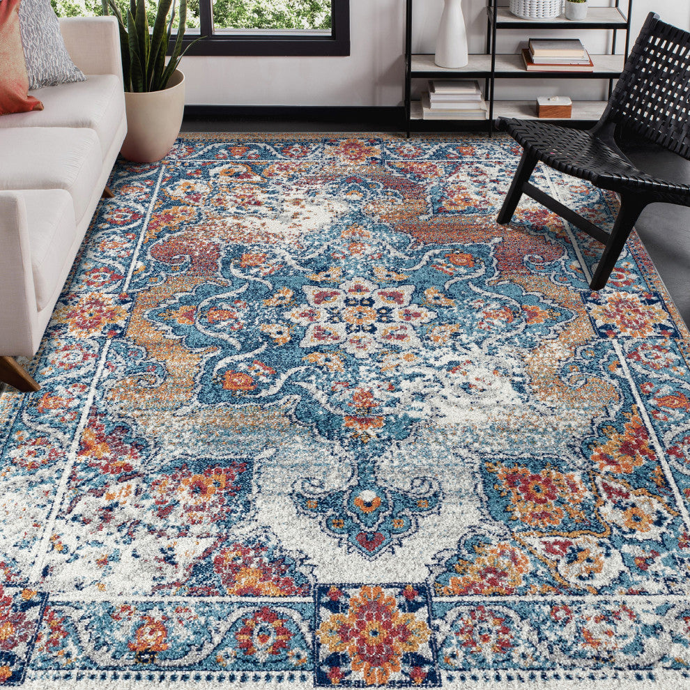 Alessana Nieve Orange Bordered Area Rug, 5'1"x7'6"