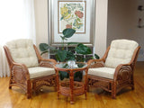 Malibu 3-Piece Rattan Wicker Living Room Set With Cushions, Colonial/Cream