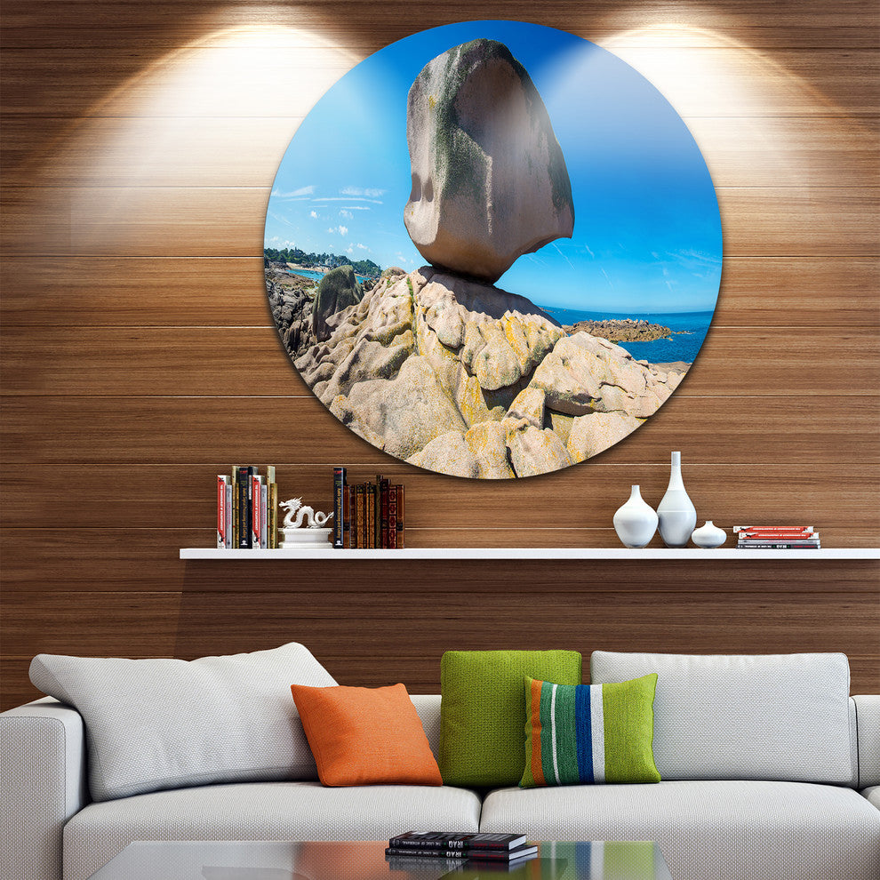 Pink Rock In Tregastel, Landscape Photo Round Metal Wall Art, 11"