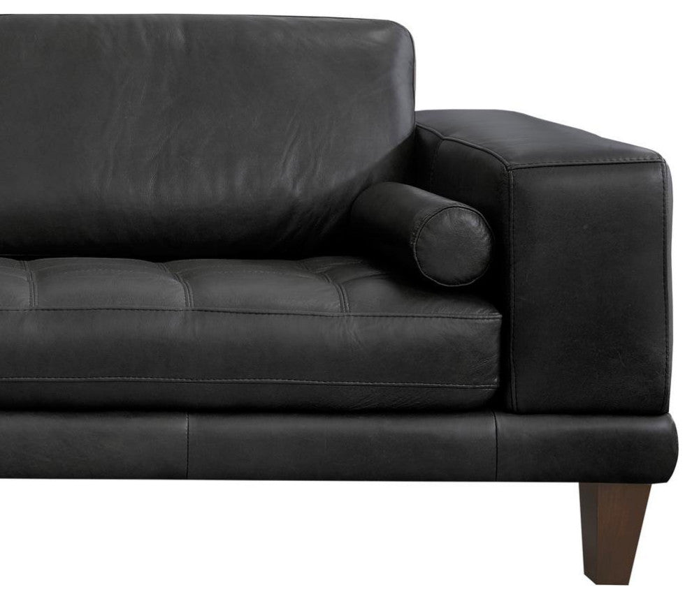 Contemporary Sofa, Oversized Padded Seat & Back With Bolster Pillows, Black