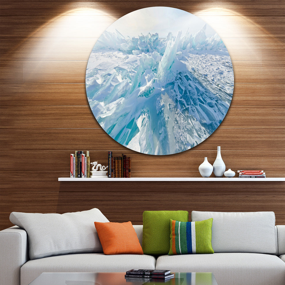 Blue Ice Hummocks In Siberia Lake Baikal, Round Metal Wall Art, 23"