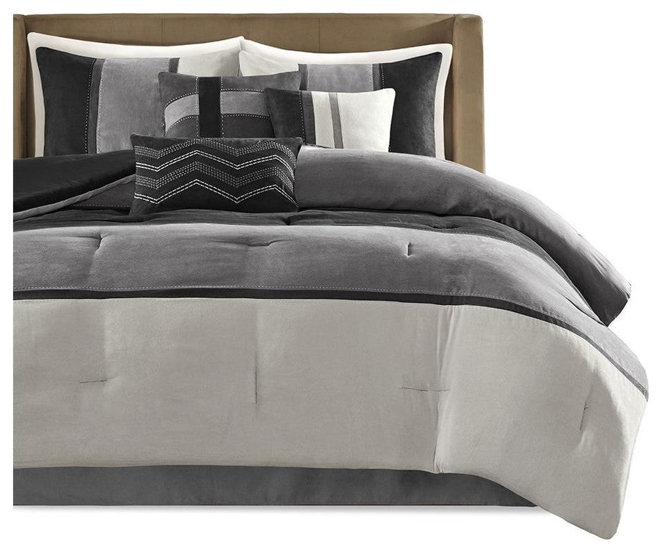 Madison Park Palisades Palizzate Suede 7-Piece Comforter Set, Black, Cal King
