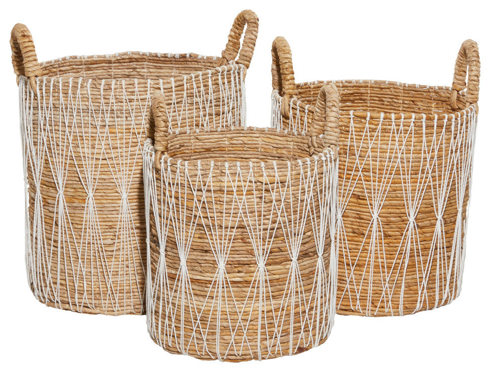 Set of 3 Brown Banana Leaf Storage Basket 21", 19", 17"H