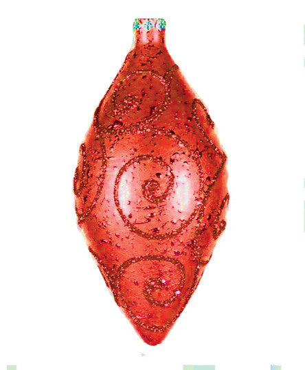 5" Red Teardrop Ornament With Red Glitter