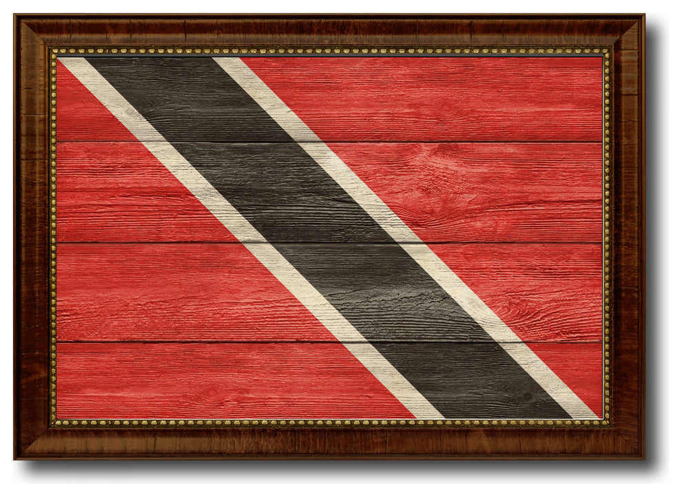 Trinidad And Tobago Country Textured Flag Print With Brown Gold Frame, 15"X21"