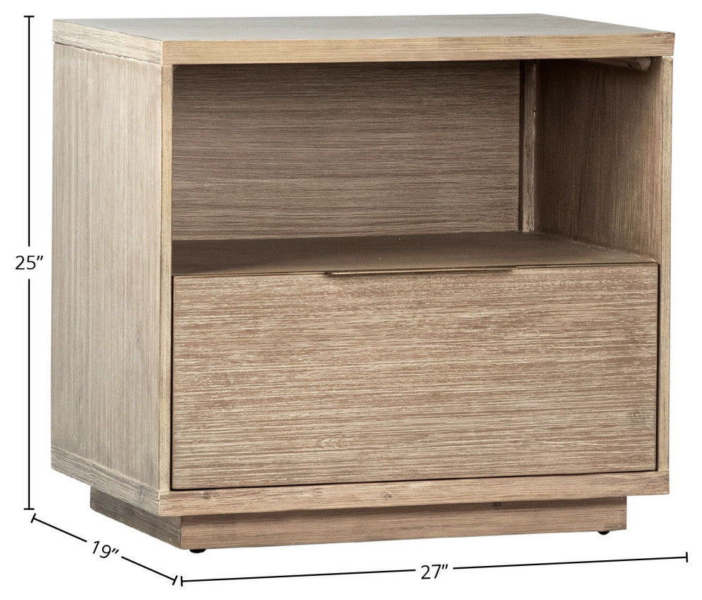 Finn 1-Drawer Storage Nightstand, Light Wash Acacia