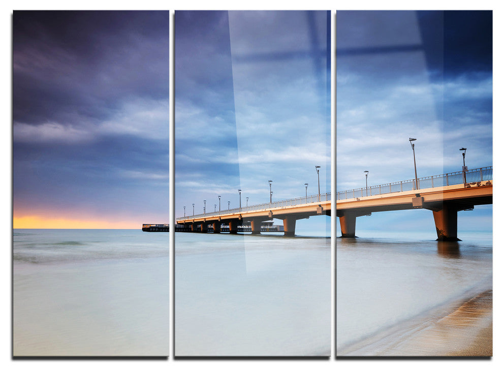 "Long Concrete Pier into Sea" Sea Bridge Metal Wall Art, 3 Panels, 36"x28"