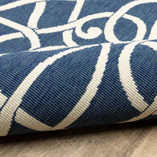 Madelina Lattice Scrollwork Navy Indoor or Outdoor Rug, 7'10" Round