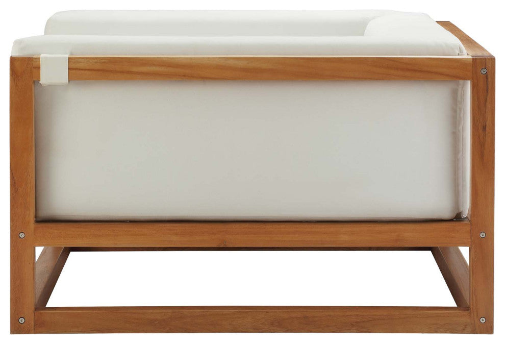 Outdoor Patio Furniture Lounge Chair Armchair, Set of Two, Wood, Natural White