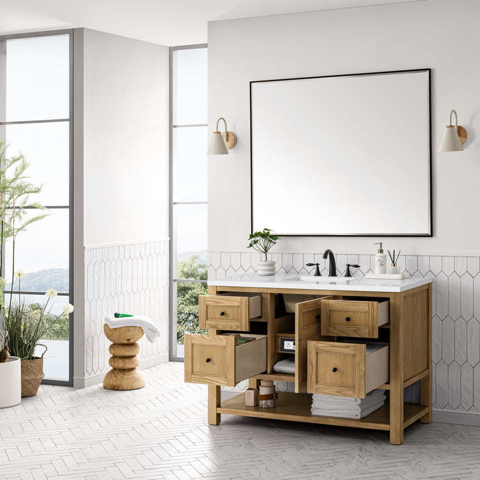 James Martin Breckenridge Bath Vanity, Light Natural Oak, 48", White Zeus, Three-Hole