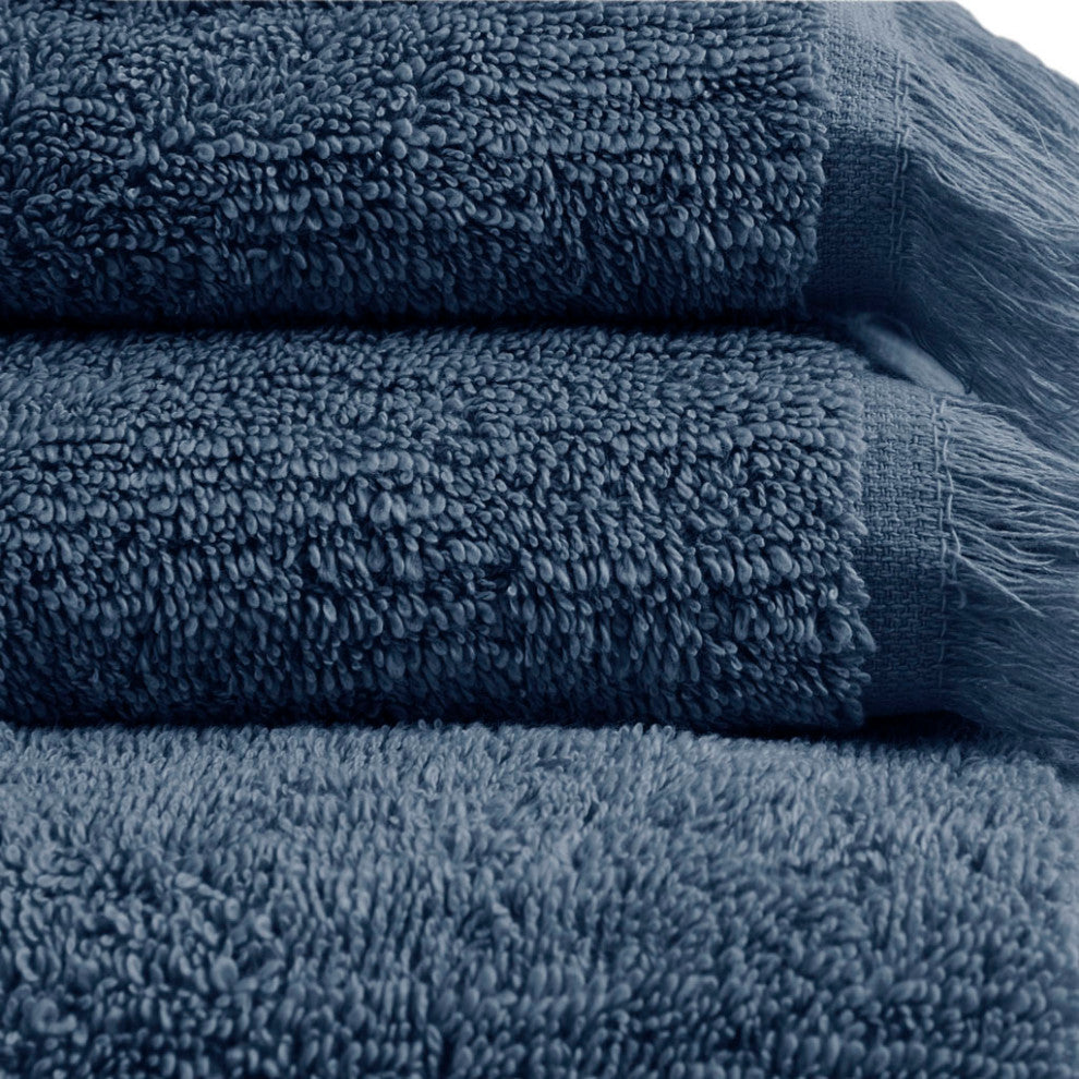 INK+IVY Nova Terry Cotton 630gsm Fringed 6-Piece Towel Set, Navy Blue