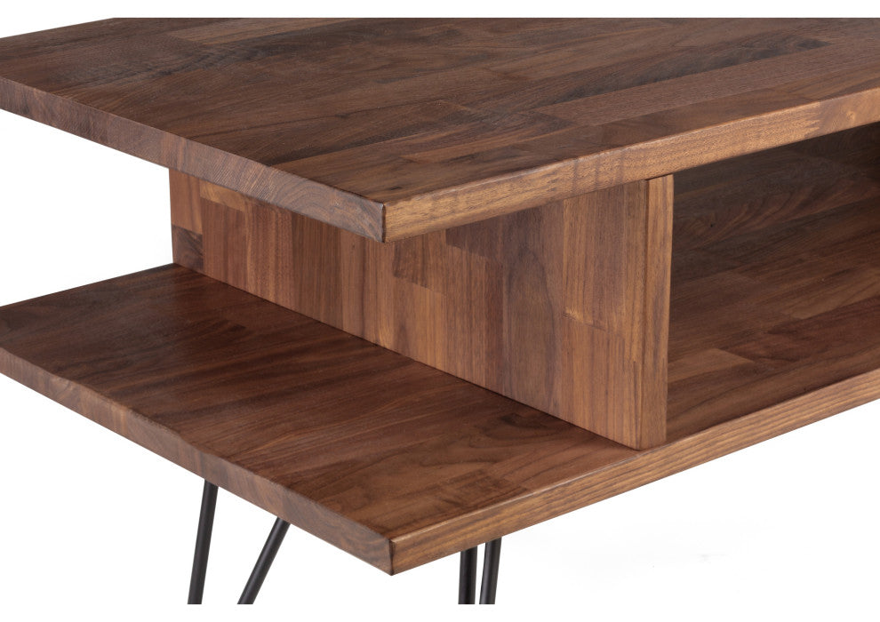 Zuma Modern Coffee Table, Solid Walnut Natural Finish, Black Hairpin Leg