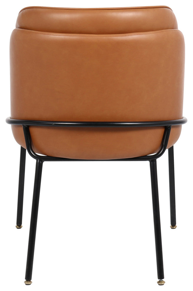 Jagger Vegan Leather Upholstered Dining Chair, Set of 2, Cognac, Matte Black Finish