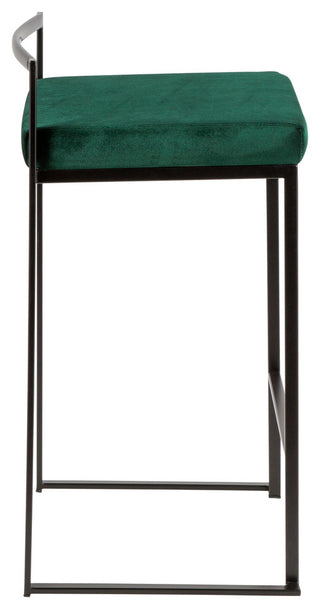 LumiSource Fuji Counter Stool Set of 2, Green Velvet Cushion, Black Frame