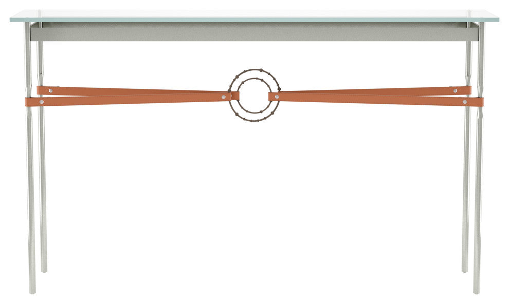 Equus Console Table, Sterling Finish - Bronze Accents - Chestnut Leather Strap