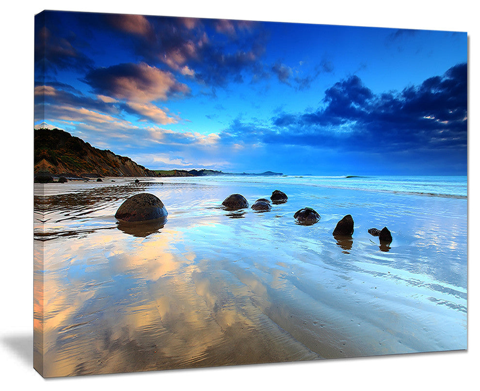 "Moeraki Boulders Under Cloudy Sky" Seashore Photo Wall Art, 20"x12"