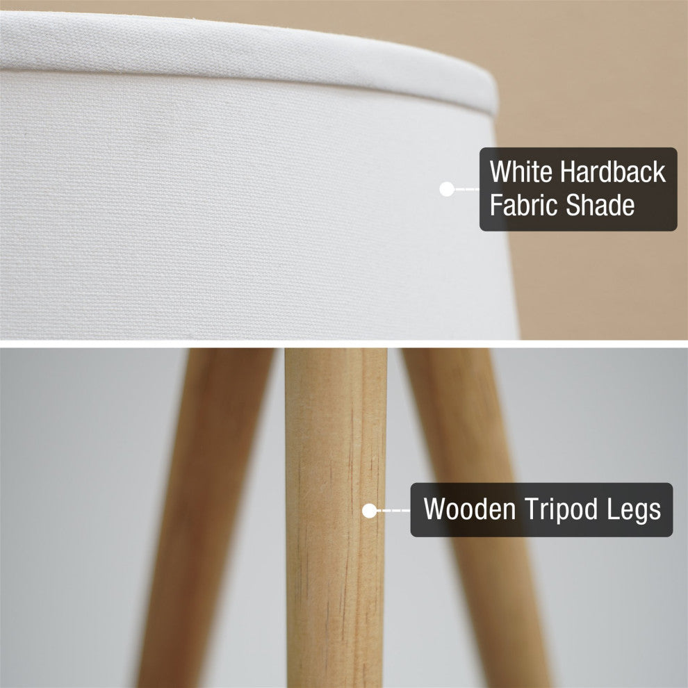 Kira Home Grace 61" Mid Century Tripod LED Floor Lamp, 9W Bulb, White Fabric