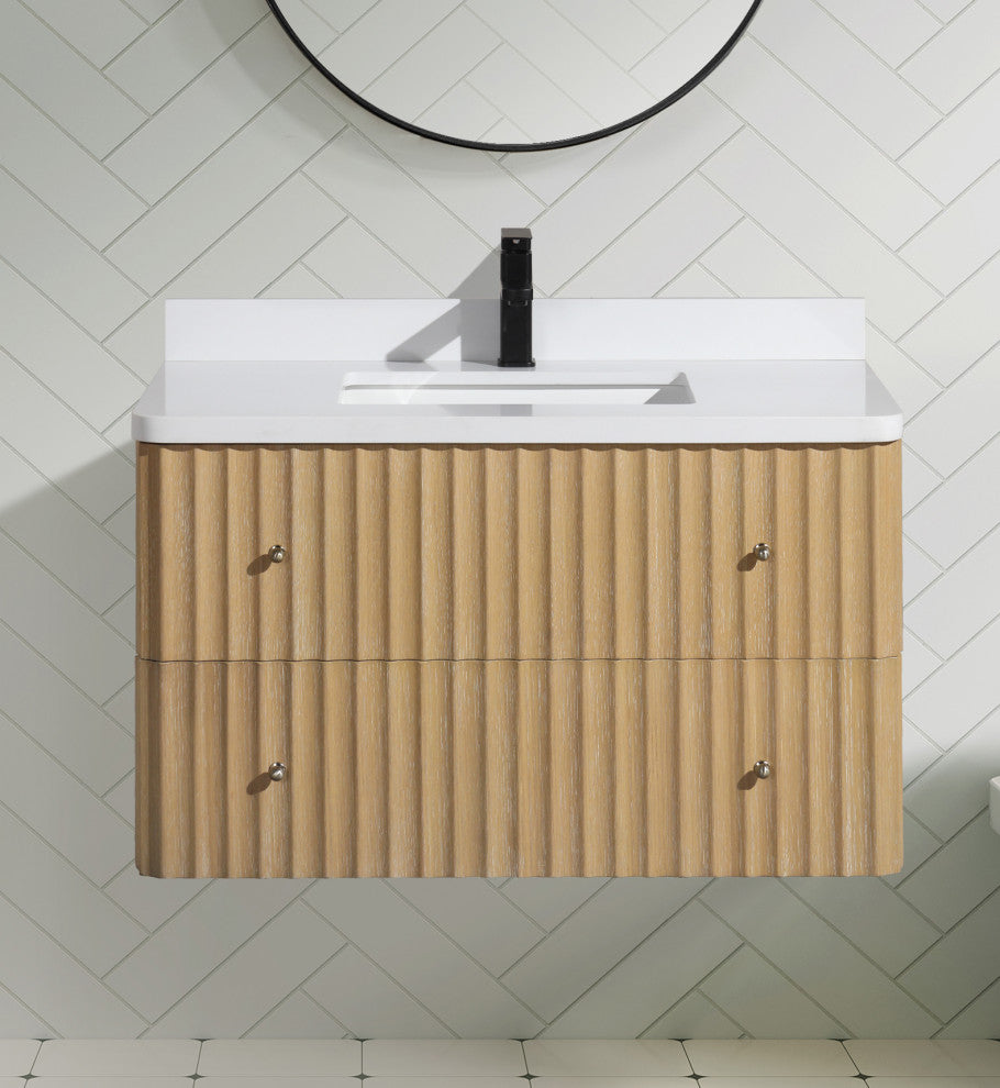 La Jolla Bathroom Vanity, Washed Oak, 36", Single Sink, Floating