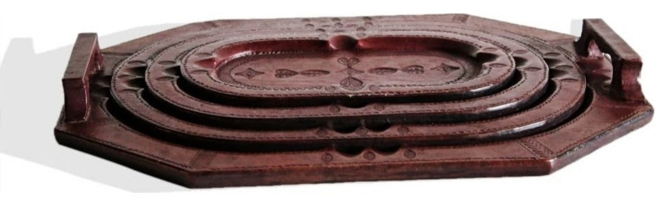 Set of Four Handmade African Leather Trays