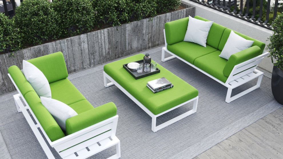 Modern Kore Outdoor Loveseat with Quick Drying Cushions and  Aluminum Frame, Lime Green