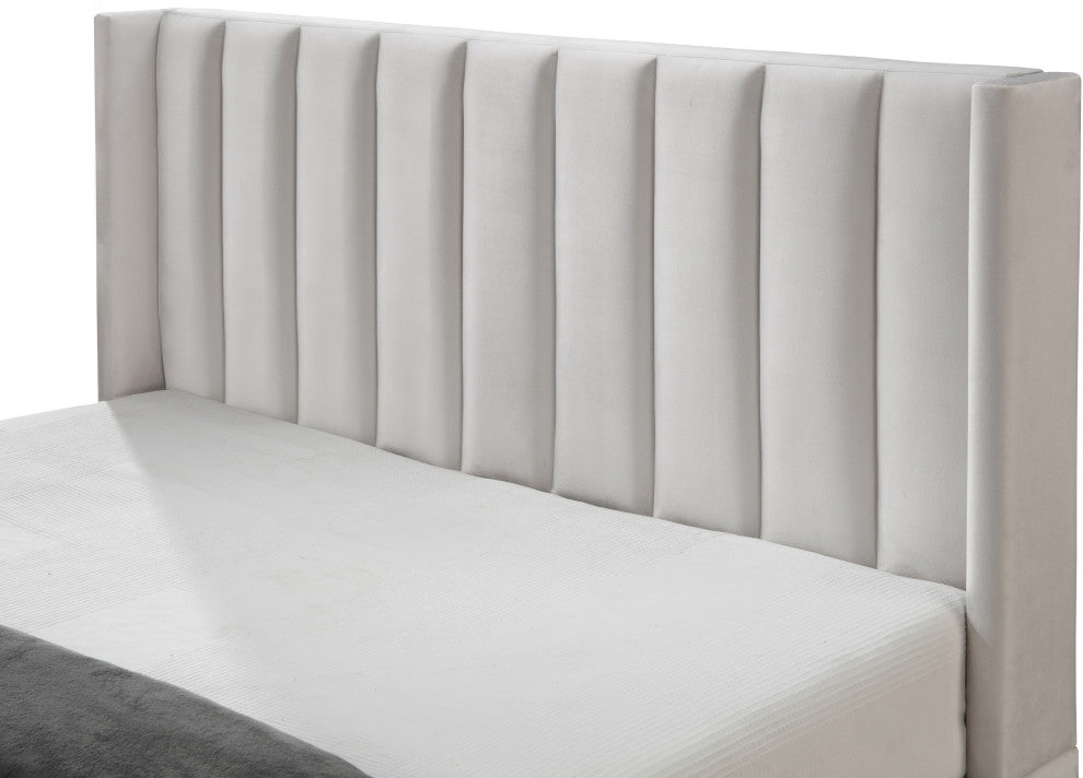 Nadia Velvet Upholstered Bed, Cream, Queen