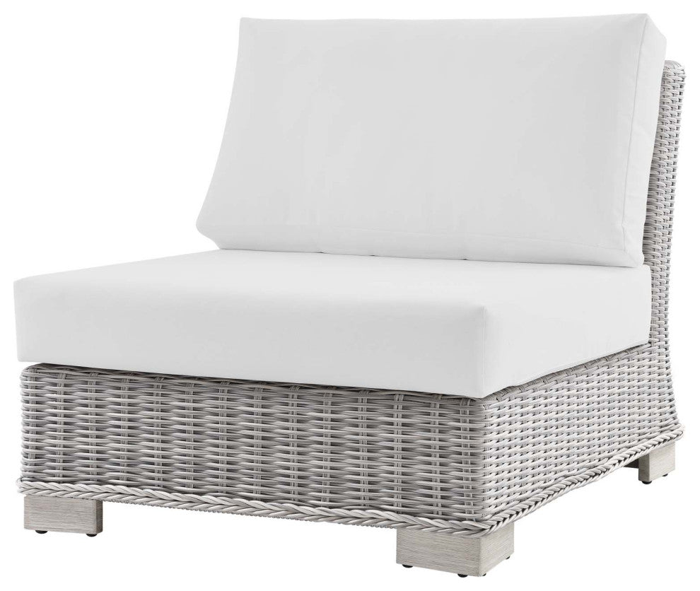 Lounge Sectional Sofa Chair Table Set, Rattan, Wicker, Gray White, Outdoor
