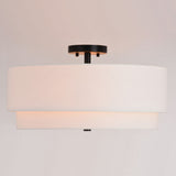 Burnaby Mid-Century Drum Semi Flush Ceiling Light, Black, 20.5-in. W X 10.75-in. H X 20.5-in. D