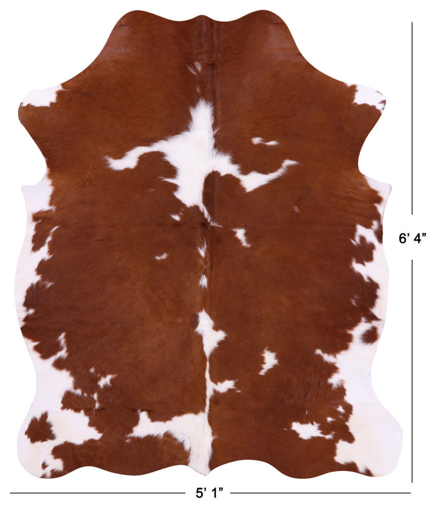 Brown and White Natural Cowhide Rug 6' 4" X 5' 1" C1924