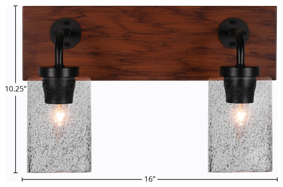 Oxbridge 2-Light Bath Bar, Matte Black & Painted Wood-look Metal/Smoke Bubble
