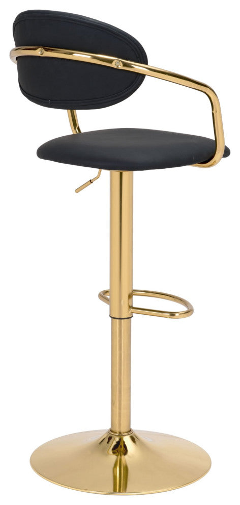 Bar Stool Chair Barstool, Faux Vinyl Leather, Steel, Black, Gold, Cafe Bistro