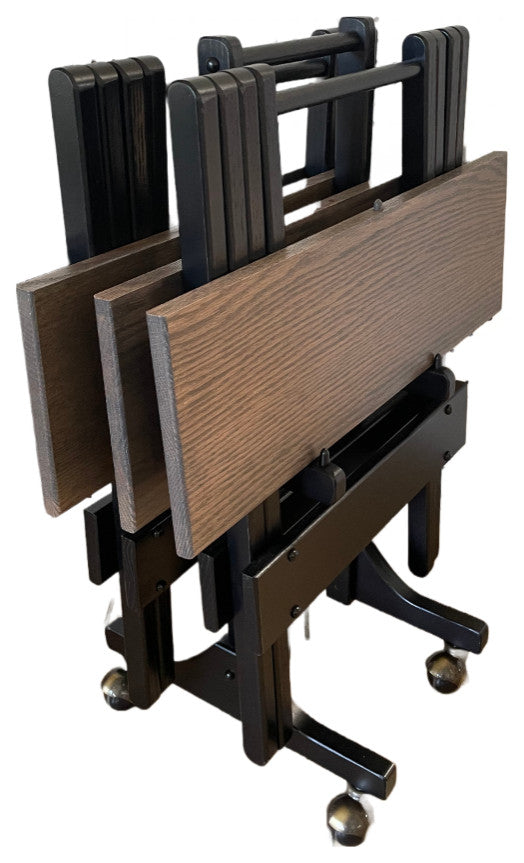 Folding Table, Set of 4, With Casters, Black and Antique Slate