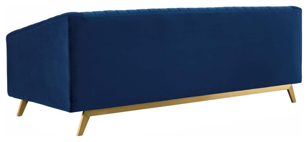Tufted Armchair and Sofa Set, Velvet, Blue Navy, Modern, Lounge Hospitality