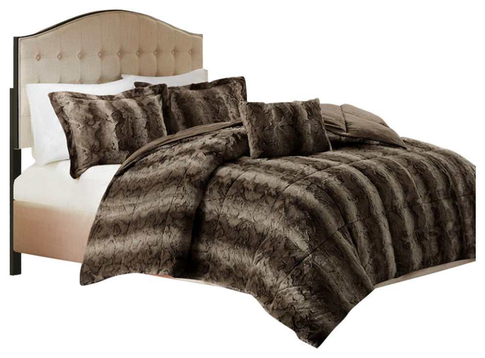 Madison Park Zuri Long Faux Fur 4-Piece Comforter Set, Brown, King
